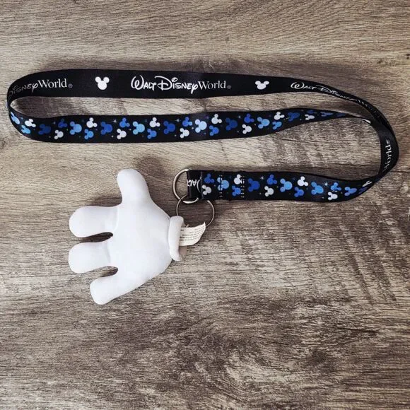 Walt Disney World Reversible Pin Lanyard Trading & Mickey Mouse Glove Keychain - Picture 2 of 5